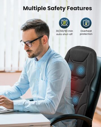 Масажне сидіння Comfier з підігрівом та вібрацією для спини та шиї. Крісло для релаксації, масажер для дому та офісу. Подарунок для жінок, чорний