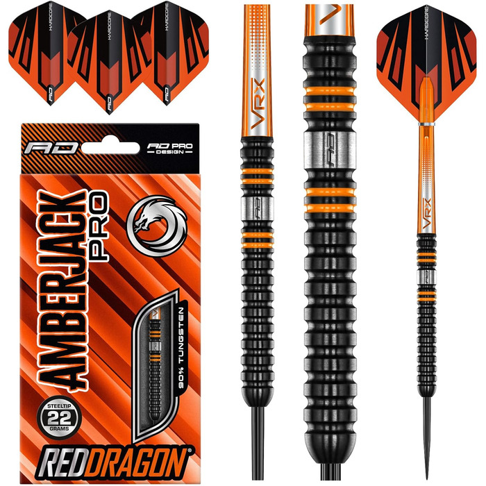 Преміум-набір вольфрамових дротиків RED DRAGON Amberjack Pro Series з оперенням і стрижнями