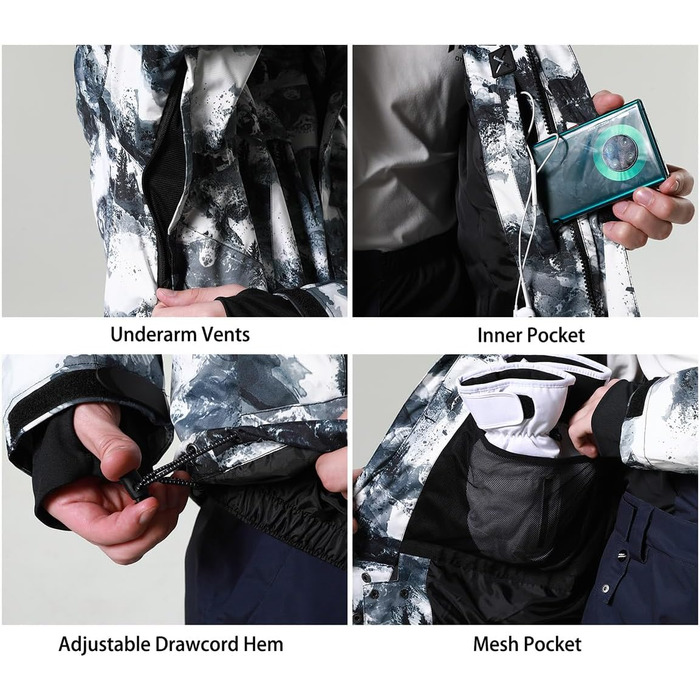 Чоловіча водонепроникна лижна куртка PHIBEE, тепла, вітрозахисна, з капюшоном, для зими, розмір XXL, з принтом