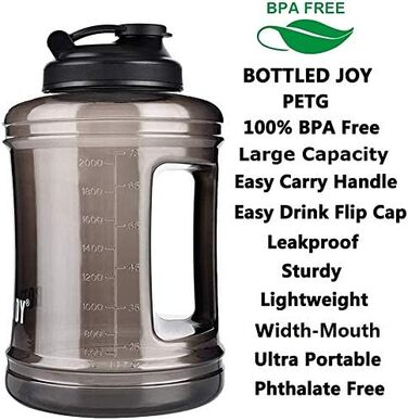 Спортивна пляшка для води VENNERLI 2,5 л з мірною шкалою та ручкою, чорна, витримує протікання, для фітнесу, спортзалу, офісу та дому