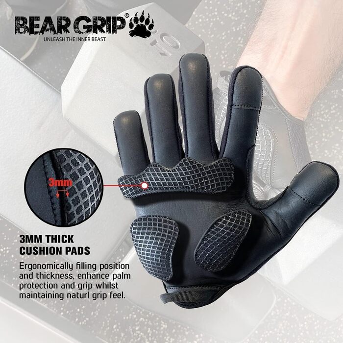 Рукавички для важкої атлетики BEAR GRIP з гелевими накладками (чорні, M) для фітнесу, бодібілдингу, кросфіту, велоспорту