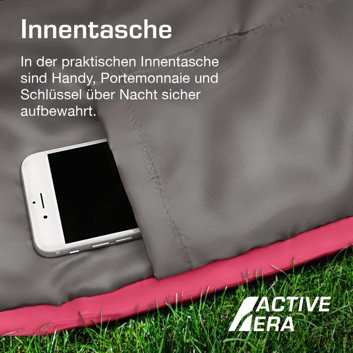 Сплячий мішок Active Era Mumienschlafsack для кемпінгу, зимовий та літній, водонепроникний, ветрозахисний, ультралегкий, температурний режим -10°C до 10°C, маленький об'єм при зберіганні, рожевий