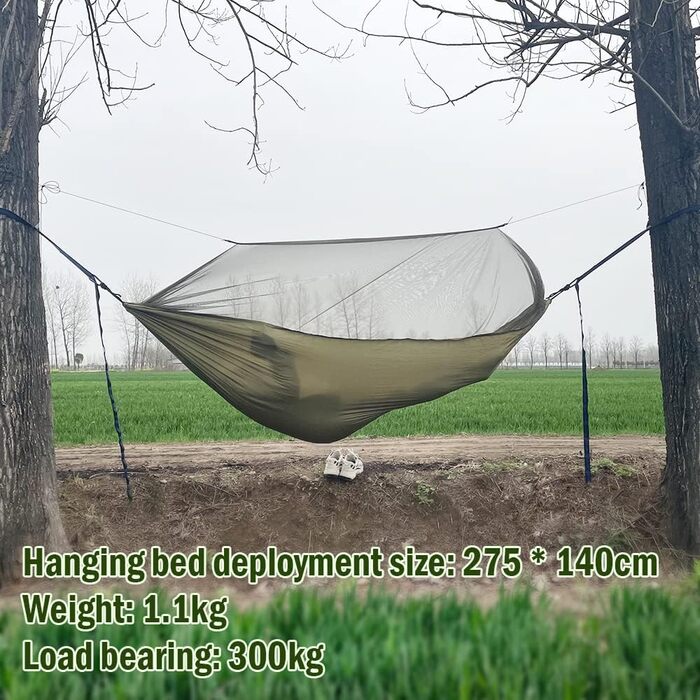 Гамак з москітною сіткою та тентом, Outdoor гамак, вантажопідйомність 300 кг, набір для кемпінгу, подорожей, біваку, ультралегкий комплект 275x140 см