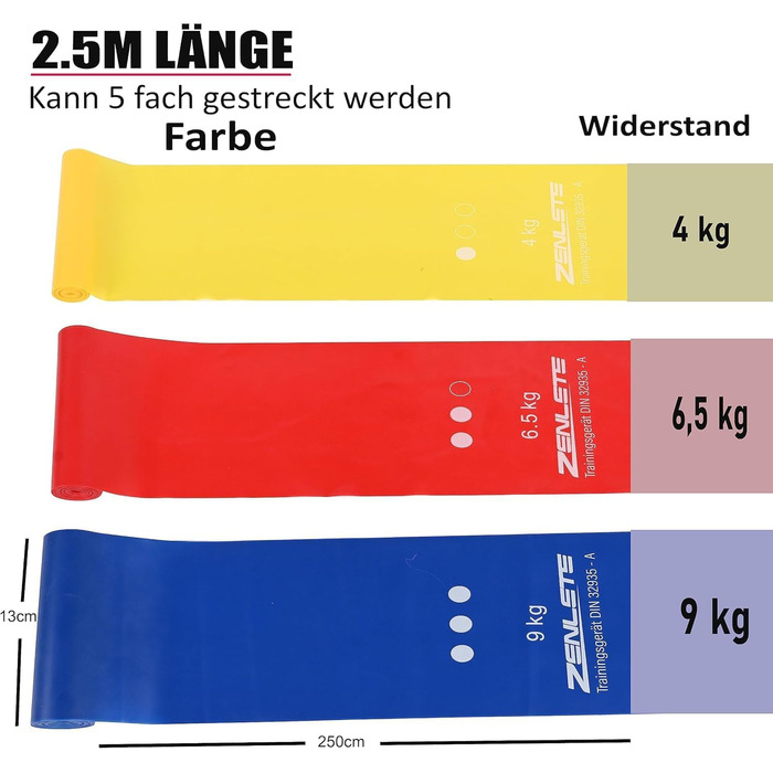Набір еластичних стрічок для фітнесу 2.5м – для м'язового розвитку, йоги, пілатесу та фізіотерапії. Оригінальні фітнес-стрічки для гімнастики, довгі тренувальні стрічки для більшої свободи рухів. Жовті, червоні та сині. 2.5м