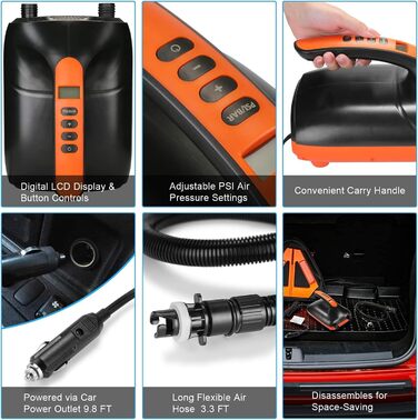 Електричний надувний насос Ruitx для SUP дошки, човни, 12V DC, 20PSI, автоматичне вимкнення, оновлена версія