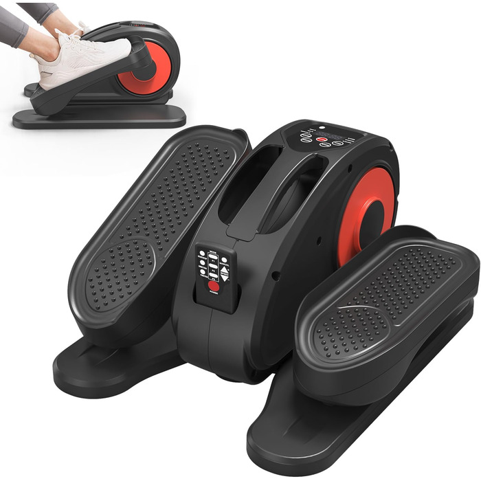 Еліптичний тренажер для сидіння, крос-тренажер, тренажер для ніг, регульована швидкість, з пультом дистанційного керування, сидячий педальний тренажер для людей похилого віку та дорослих, чорно-червоний