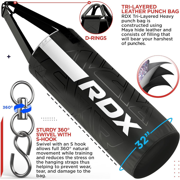 Боксерський мішок для дітей RDX, 60 см, комплект для боксу, кікбоксингу, MMA, муай-тай, карате, з шкіри Maya Hide (білий)