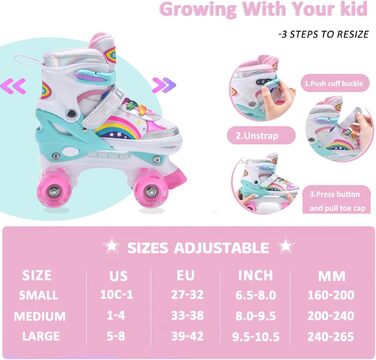 Ролики для дівчаток ERNAN регульовані, LED, для підлітків та початківців. 4 розміри, рожевий колір