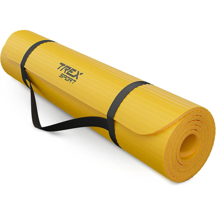 TREX SPORT Килимок для гімнастики та фітнесу, 190x80x1 см, жовтий | Килимок для йоги з неслизьким покриттям та ручкою для перенесення