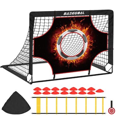 Набір для тренування футболу Kinder 3 в 1 з мішенню, ціллю та сумкою, складані воріта, для гри в приміщенні та на вулиці - 120x90x90 см (Чорний+Тренер)