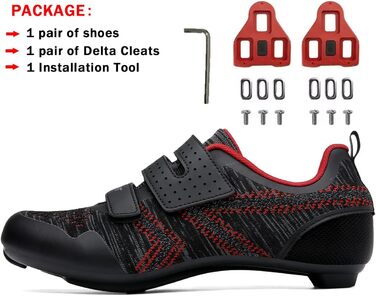 Велотуфлі ULTIANT для їзди в залі та на вулиці. Сумісні з Peloton, Look SPD SL Delta. Чоловічі та жіночі (38/38.5 EU, Чорний/Червоний)