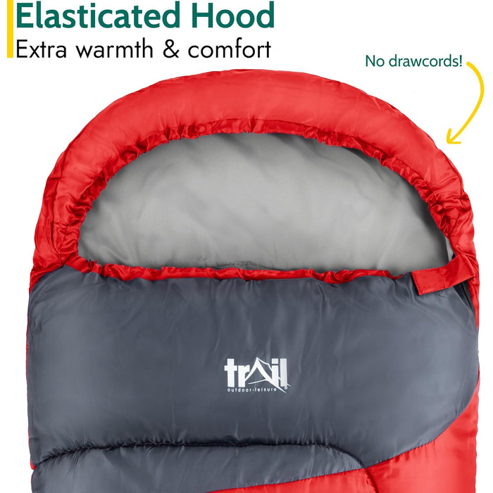 Дитячий спальний мішок Trail Mumienschlafsack 3 сезони для кемпінгу – 300gsm – для хлопчиків та дівчаток – з легким рюкзаком (Червоний)