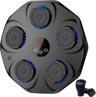 Інтелектуальна музична боксерська груша з Bluetooth, настінна, USB-зарядка, 9 режимів швидкості, LED підсвітка, боксерські рукавички, для дорослих і дітей, чорна