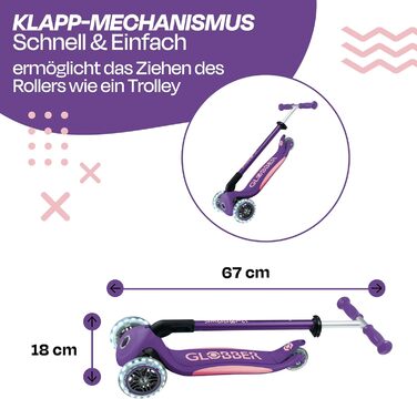 Дитячий самокат GLOBBER Primo Foldable Plus Lights з LED колесами, 3 колеса, для дітей від 3 років, регульована висота, підшипники ABEC 5, колеса 120/80 мм