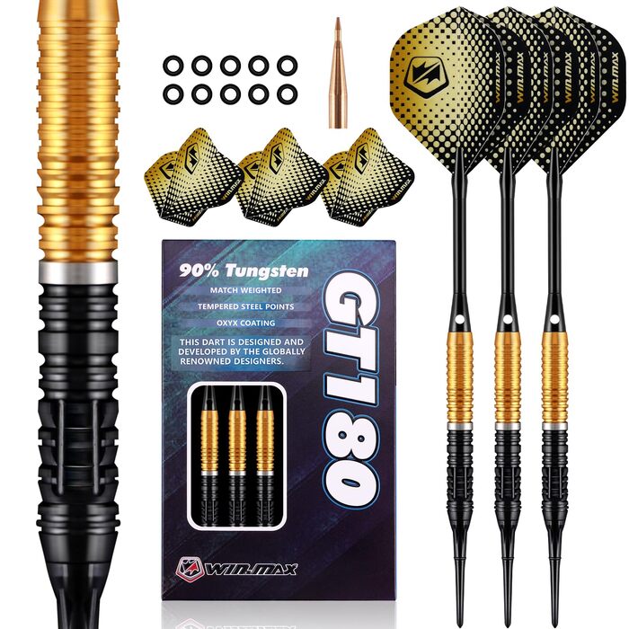 Дарти WIN.MAX Tungsten 90% (3 шт) 18г, професійні вольфрамові дротики золотого кольору