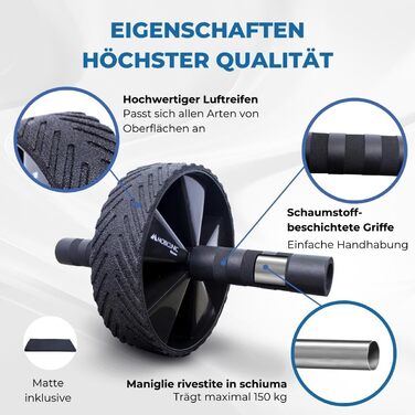 Ролер для пресу Mobiclinic з матом: комплекс для тренування пресу, до 150 кг, для дому