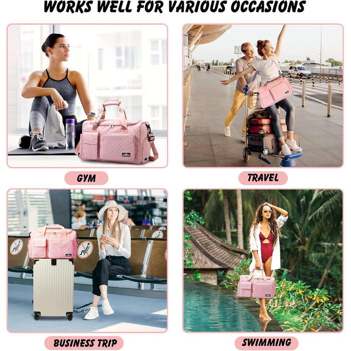 Спортивна сумка для жінок та чоловіків з відділеннями для взуття та мокрих речей, водонепроникна сумка для подорожей, йоги, залу та басейну (Рожева)