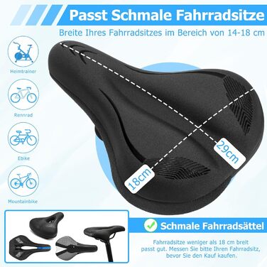 Подушка на сидіння велосипеда для чоловіків та жінок, товста та м'яка, комфортний чохол на сидіння велосипеда, велосипедний сидіння з підкладкою для шосе, гірського велосипеда, електровелосипеда, велотренажера (C1 Чорний, вузький)