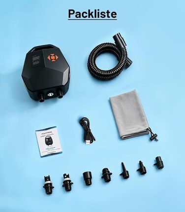 Електричний насос для SUP дошки з акумулятором 20PSI, Hochdruck, з автовимкненням та Type-C зарядкою