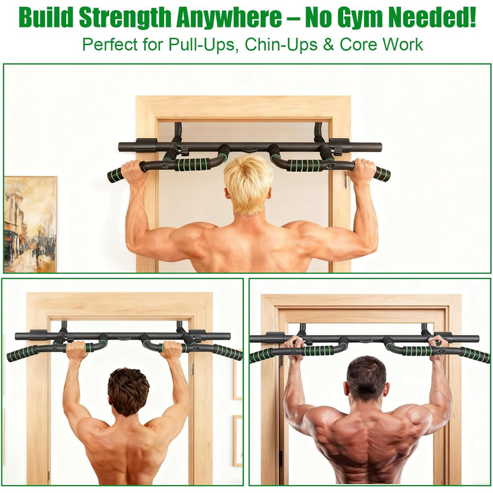 Турнік для дверей без свердління, Klimmzugstange для підтягувань, 10 положень для хвата та еластичні стрічки для тренувань вдома та в залі