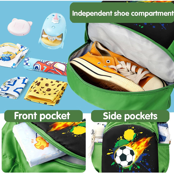 Дитяча спортивна сумка Youyike, водонепроникний рюкзак з відділенням для взуття, спортивна сумка з шнурком, для дівчаток та хлопчиків, футбольний зелений
