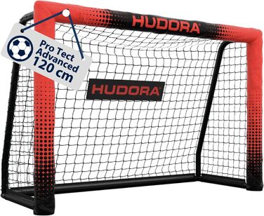 Ворота для футболу Hudora Pro Tect Advanced – міцні, для дітей та дорослих, з сіткою та захисною оболонкою – легкий монтаж, біло-червоні (120 x 80)