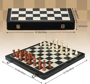 Шаховий набір Joneytech 2 в 1 магнітний, 39х39 см, дерев'яний, складаний, для дорослих та дітей, з додатковою королевою