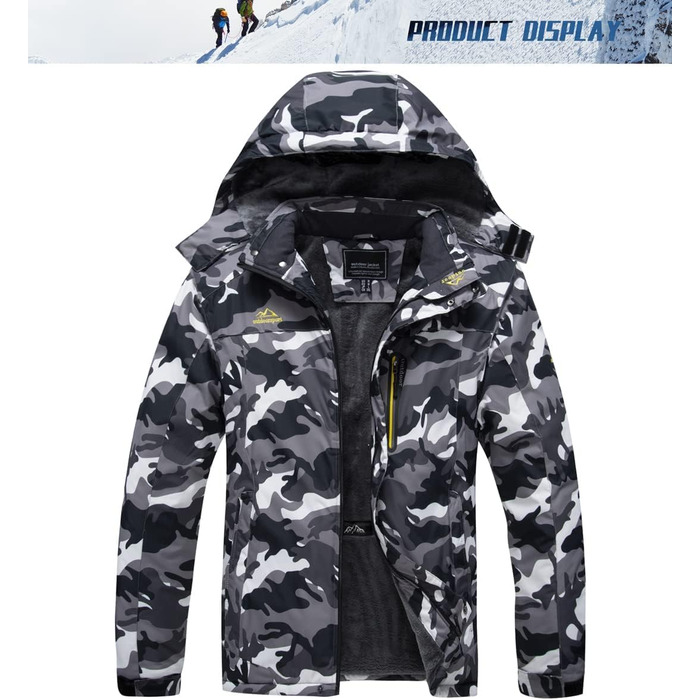 TACVASEN чоловіча тепла зимова куртка, водонепроникна функціональна куртка з капюшоном, армійний зелений (3XL, чорний камуфляж)