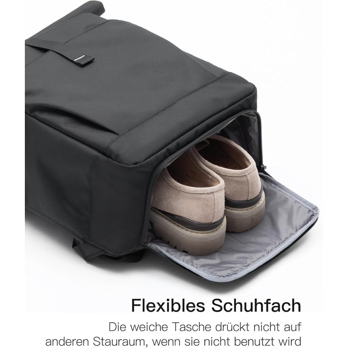 Рюкзак Inateck RollTop 25-30 л з відділенням для взуття, для ноутбука 17'' для чоловіків і жінок, чорний