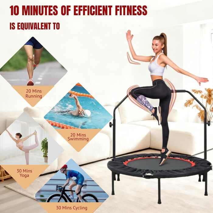 Міні-трампліна LIFERUN 101 см для дому, фітнес-тренажер, 150 кг, регульовані ручки, червоний