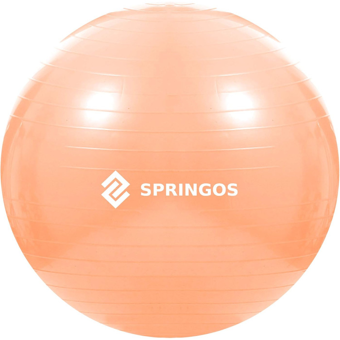 Гімнастичний м'яч SPRINGOS 55 см з насосом, для йоги, пілатесу, фітнесу, фізіотерапії, вагітних, анатомічний, протиковзкий, навантаження до 150 кг, тілесний колір