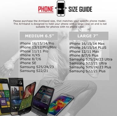 Спортивний браслет RevereSport для телефону з чохлом (Otterbox, Lifeproof). Сумісний з iPhone 15/14/13/12/11/SE/Mini та Samsung S23/S22/S21/S20. Підходить для телефонів середнього розміру (6.5')