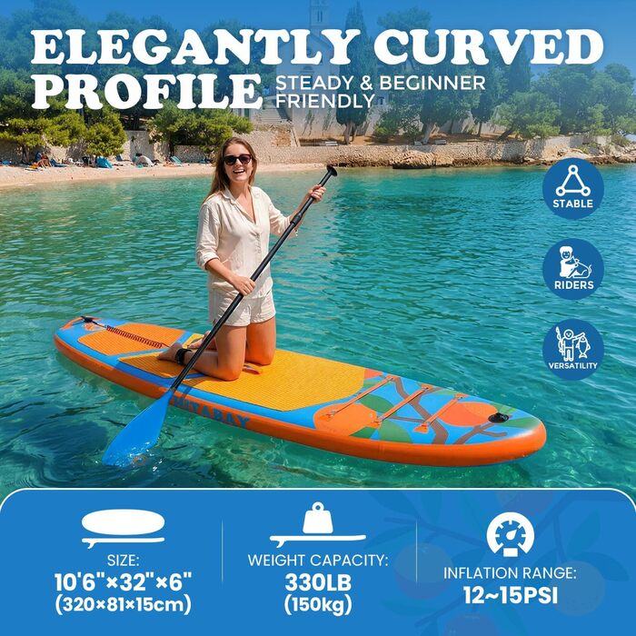 SUP Board набір, дошка для Stand Up Paddling надувна 320-335 см, до 150 кг, помаранчева - для початківців з повним комплектом аксесуарів