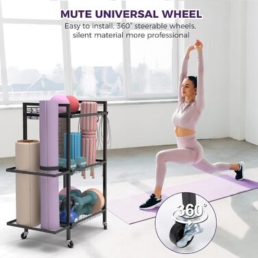 Стійка для йогаматів та спортивних матів, 3 яруси, металева, порошкове покриття, 35.1 x 14.9 x 44.2 см, портативна, економія місця, 3 шт.