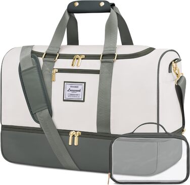 Сумка-валіза LOVEVOOK 37L для подорожей та спортзалу, водонепроникна, з відділенням для взуття та мокрих речей, зелено-бежева