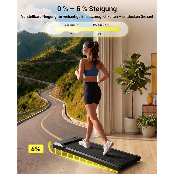 Складана бігова доріжка MJWW Raceable Walking Pad з нахилом 6-9%, потужність 2.5/3.0 HP, керування через додаток, AI-тренування та LED-дисплеєм для дому та офісу (чорна, 90 см)