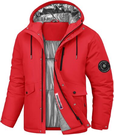 Водонепроникна зимова куртка Voqeen для чоловіків, тепла сноуборд куртка з капюшоном, вітрозахисна Outdoor куртка з термо функцією, Softshell Windbreaker для туризму, червона, XL