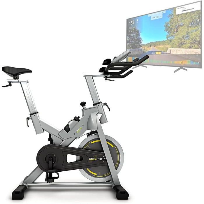 Велотренажер Bluefin Fitness Tour SP для дому, Bluetooth, з додатком Kinomap, чорний/сріблястий