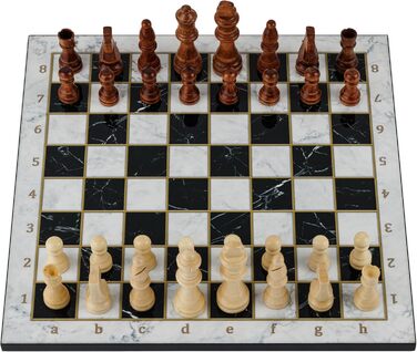 Класична шахова дошка HBS GAMES з білого мармуру, дерев'яна, 37 см, набір для шахів і шашок, ручна робота, сімейна гра