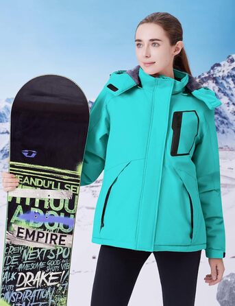 Жіноча водонепроникна куртка WULFUL для сноубордингу та лижного спорту, зимова, з капюшоном, колір блакитний