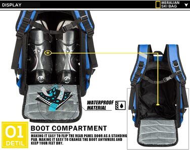 Сумка для гірськолижного спорядження 50L, водонепроникний рюкзак для лиж та сноуборду, вміщує шолом, маску та одяг. Blau 02