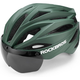 Шолом ROCKBROS для велосипедистів з візором, MTB, шосейний, для жінок та чоловіків, 58-62 см, матове зелений (сіра лінза)