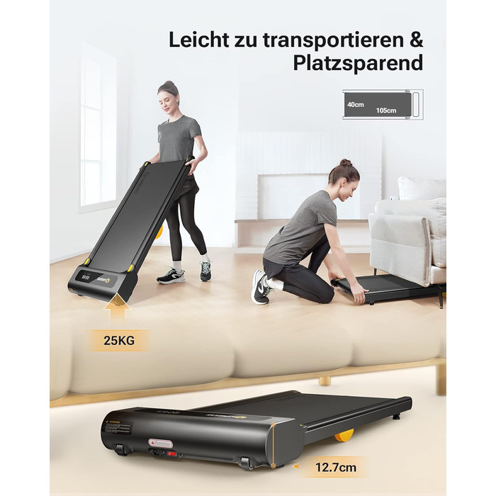 Біговий доріжка з додатком, Smart Walking Pad з подвійною амортизацією, ультратонкий біговий стіл з великою зоною бігу для дому/офісу, max 120 кг з пультом керування та LED-дисплеєм [SpaceWalk Lite] Чорний - без додатку