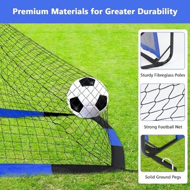 Ворота для футболу MoKo для саду, 150x120 см, велика розкладна сітка з мішенню, портативне обладнання для дитячих футбольних тренувань, спортивна гра на відкритому повітрі (Чорний+Синій)