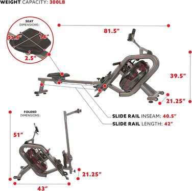 Веслувальний тренажер Sunny Health & Fitness Phantom Hydro SF-RW5910, водний, для дому