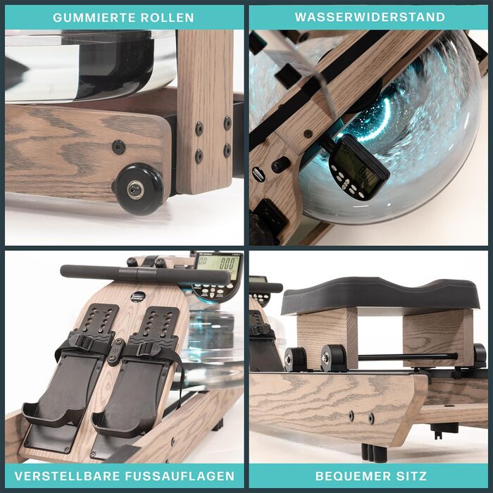 Водяний тренажер WaterRower Driftwood з масиву дерева | LightRing та Bluetooth-монітор | Кріплення для планшета та WaterRower Connect App