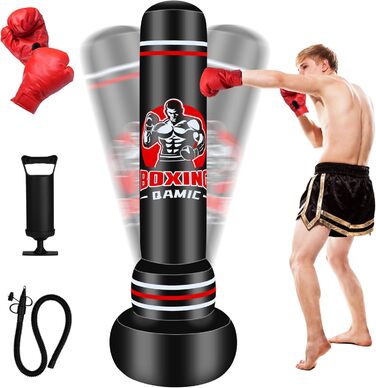 Важкий боксерський мішок QAMIC на підставці, 180 см, для дорослих, з боксерськими рукавичками та насосом, PVC 0,5 мм, для MMA, Муай Тай, фітнесу та тренувань