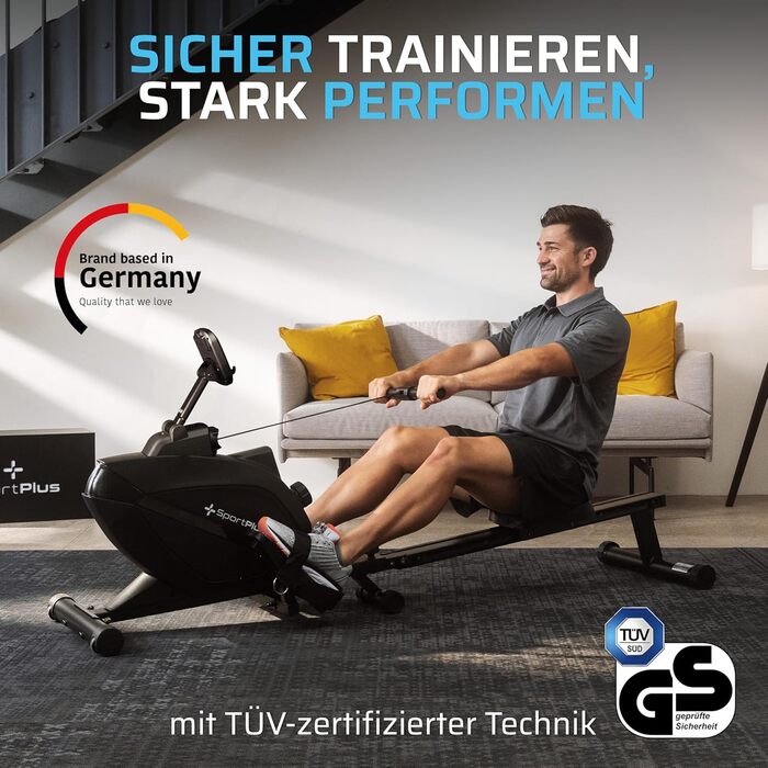 Гребний тренажер SportPlus для дому, складаний, з тихою магнітною системою гальмування, комп'ютером для тренувань, для дому, фітнес-обладнання, сумісний з додатками (Smart)