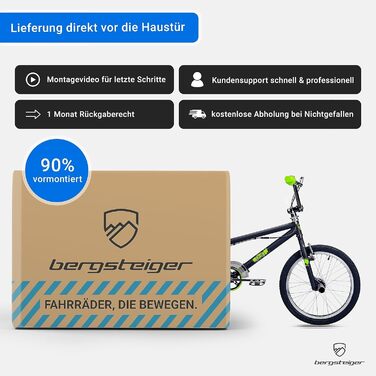 Bergsteiger Ohio BMX 20 дюймів, фрістайл, 360° ротор, 4 стальні пеги, захист ланцюга, вільний хід, чорний матовий