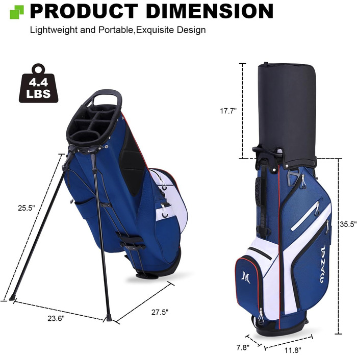 Гольф-сумка MAZEL з 6-ма перегородками, 7 водонепроникними кишенями, великим об'ємом, водонепроникним матеріалом та посиленим підпоясним ременем, легка, синього кольору